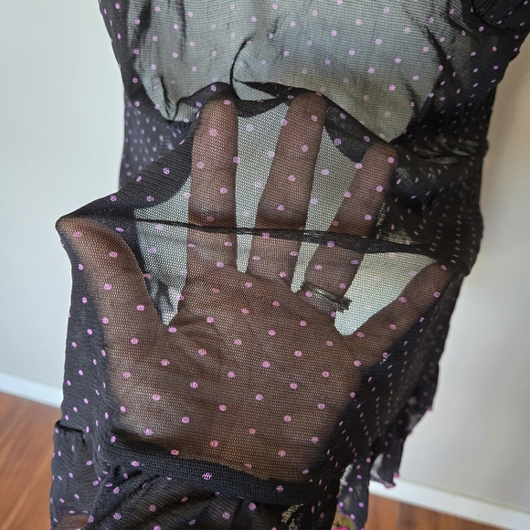 Y2K 90s Vintage Rampage Babydoll Sheer Mesh Polka-Dot Black Lace Cami Top - Picture 10 of 12